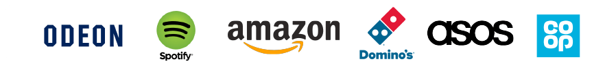 Odeon - Spotify - Amazon - Domino's - Asos - Co-op Discount Logos - Odeon - Spotify - Amazon - Domino's - Asos - Co-op